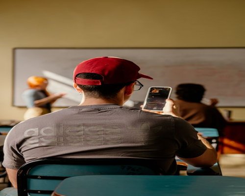 Student participating in online class